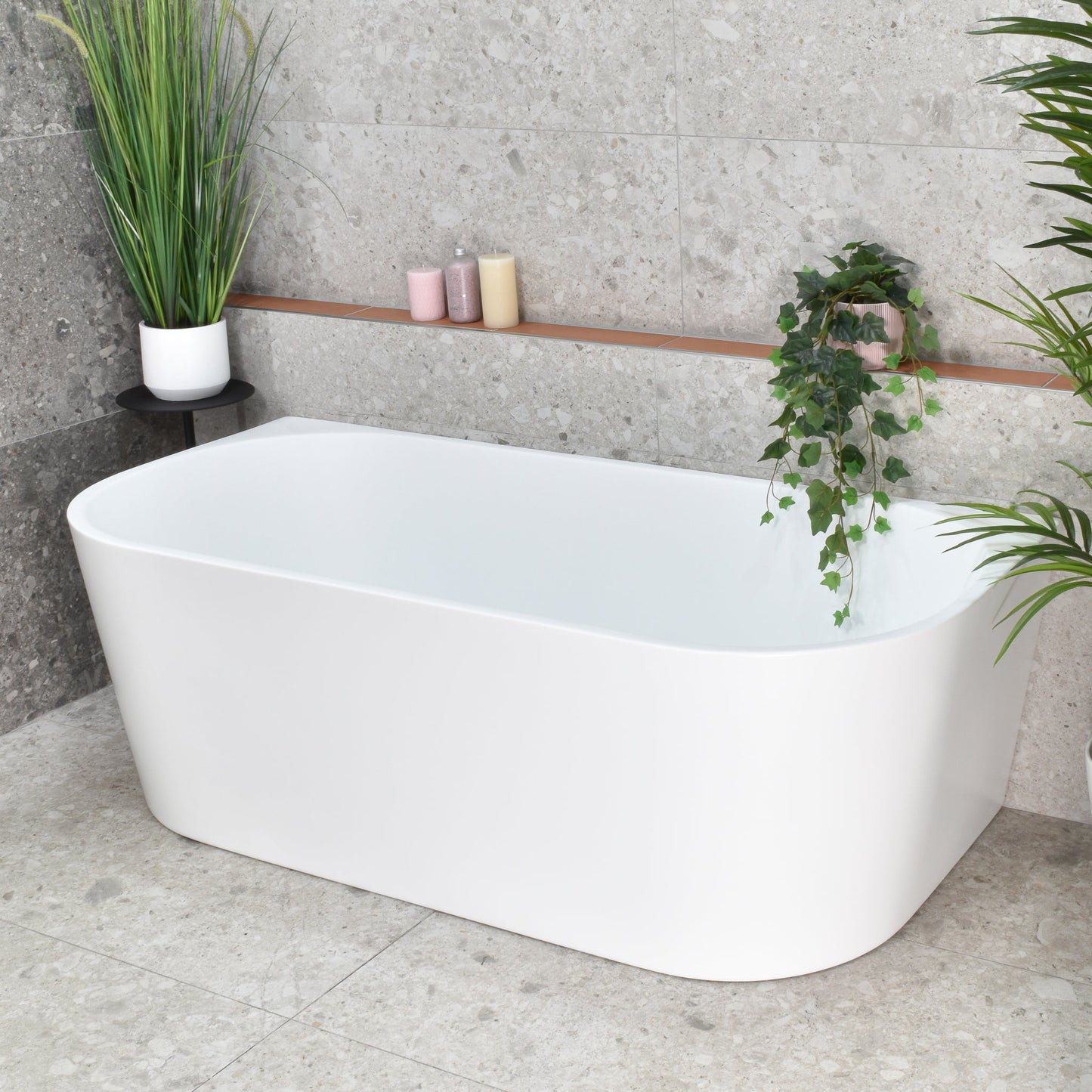 Avalon 59 inch Acrylic Freestanding Back to Wall Bathtub, Matte White
