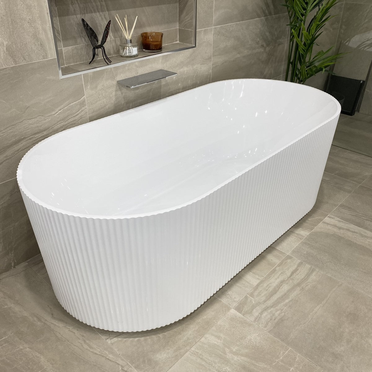 Brighton Groove 67 inch Acrylic Freestanding Oval Bathtub, Gloss White