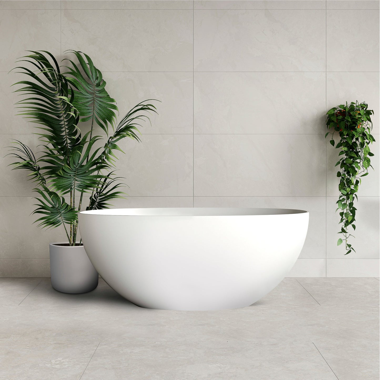 Byron Egg 1300mm Artificial Stone Freestanding Bath, Gloss White