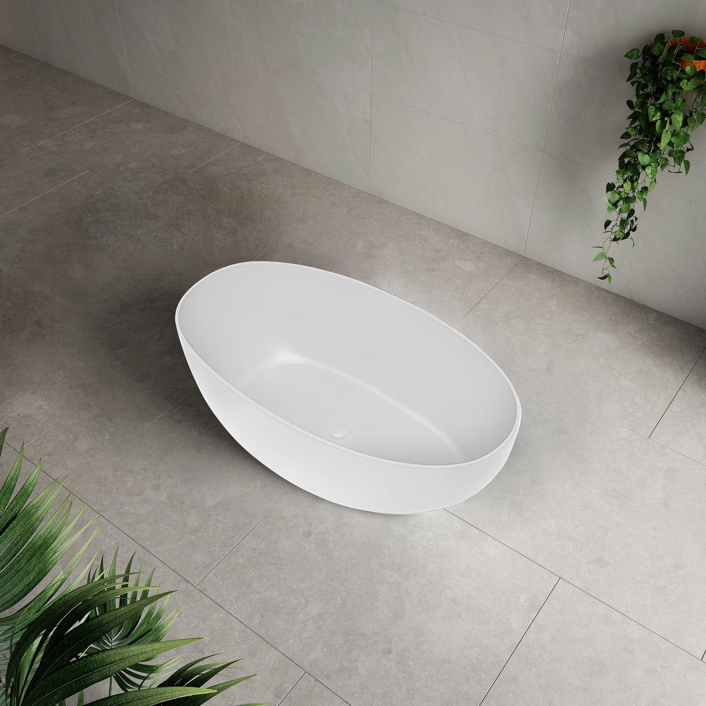 Byron Egg 1300mm Artificial Stone Freestanding Bath, Gloss White