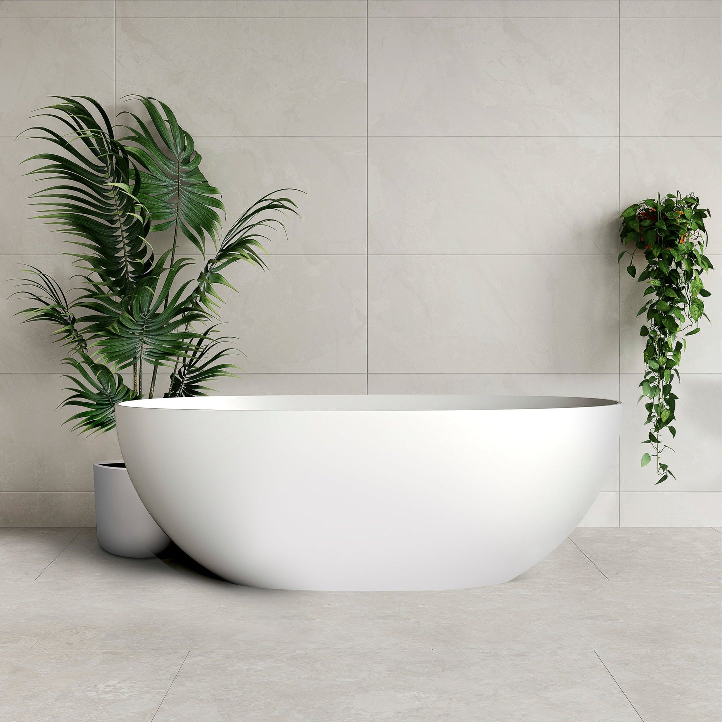 Byron Egg 1500mm Artificial Stone Freestanding Bath, Gloss White