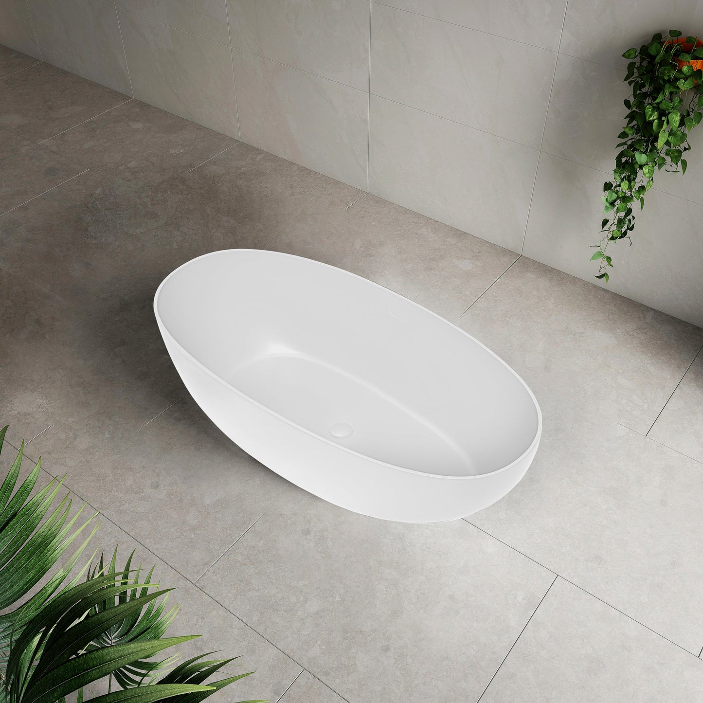 Byron Egg 1500mm Artificial Stone Freestanding Bath, Gloss White