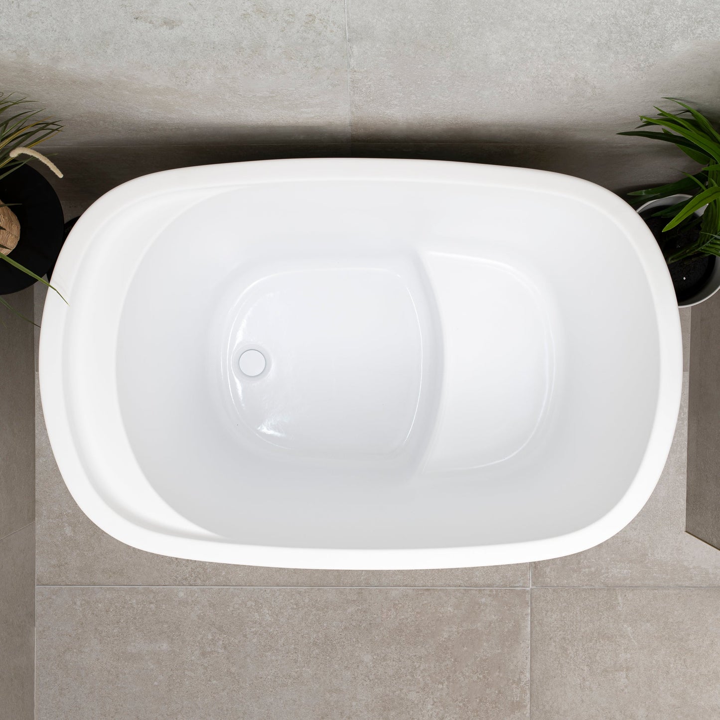 Ofuro 47 inch Acrylic Freestanding Extra Height Japanese Soaking Bathtub with Seat, Matte White