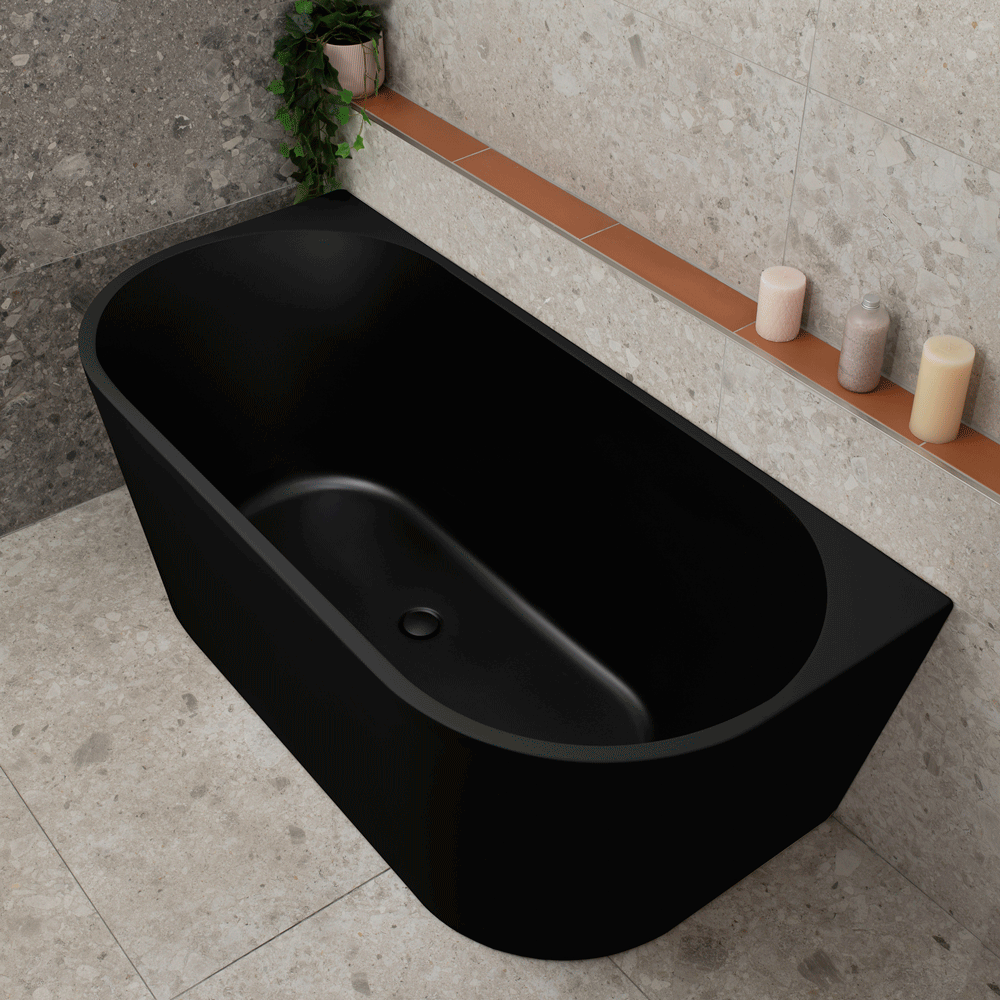 Avalon 63 inch Acrylic Freestanding Back to Wall Bathtub, Matte Black