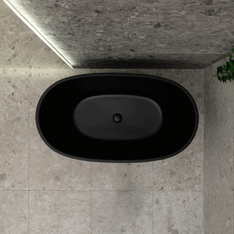 Byron Egg 47 inch Acrylic Freestanding Oval Bathtub, Matte Black