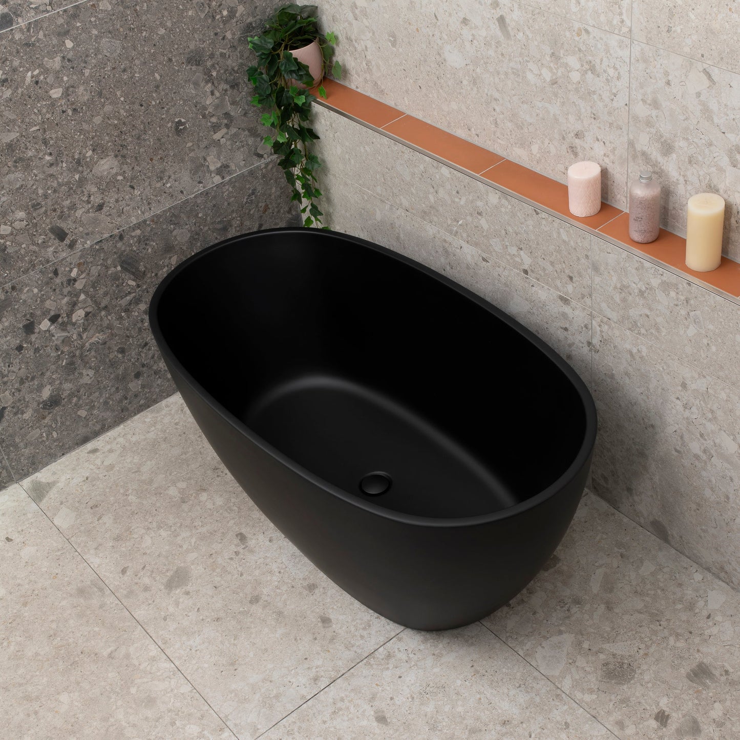 Byron Egg 51 inch Acrylic Freestanding Oval Bathtub, Matte Black