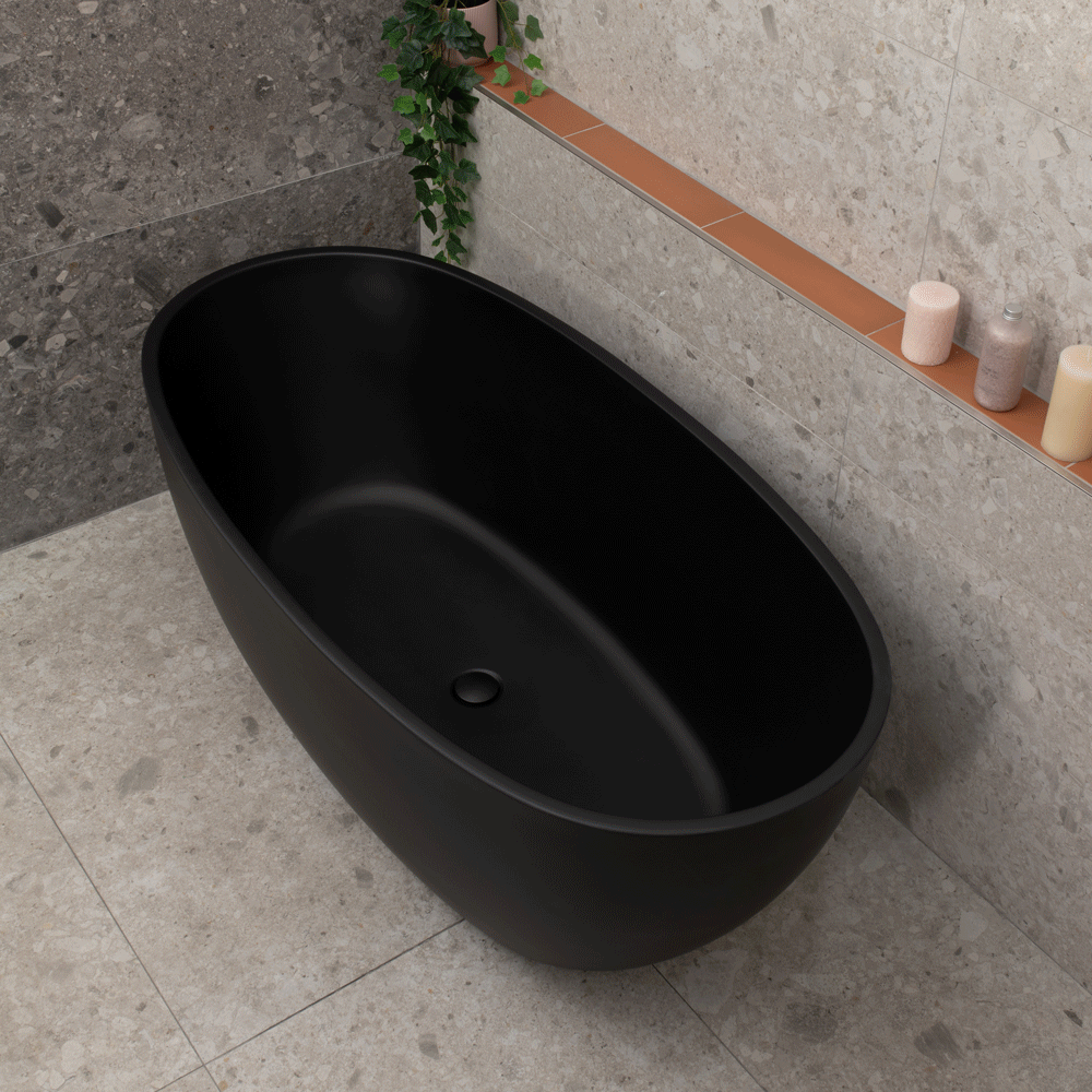Byron Egg 59 inch Acrylic Freestanding Oval Bathtub, Matte Black