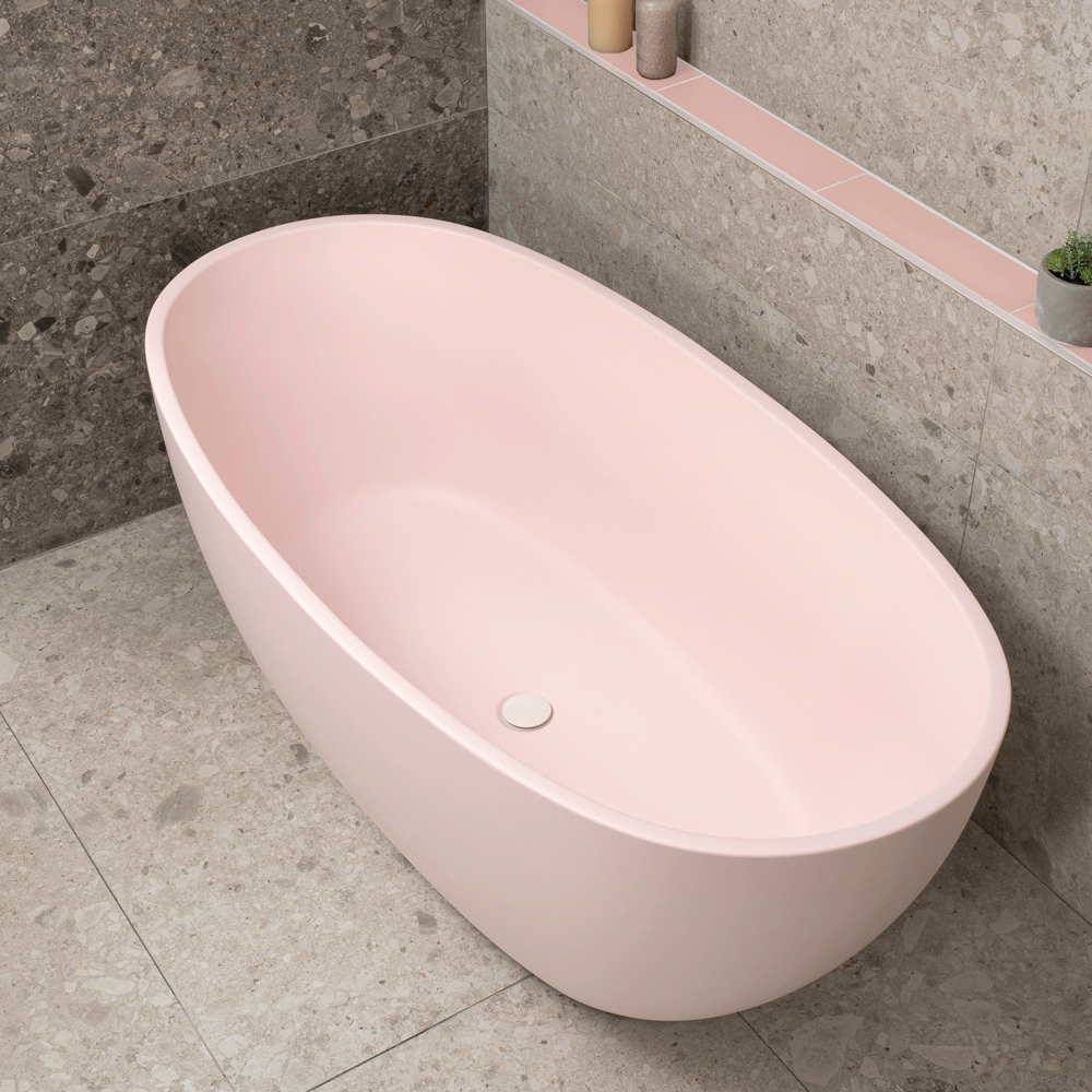 Byron Egg 59 inch Acrylic Freestanding Oval Bathtub, Matte Light Pink