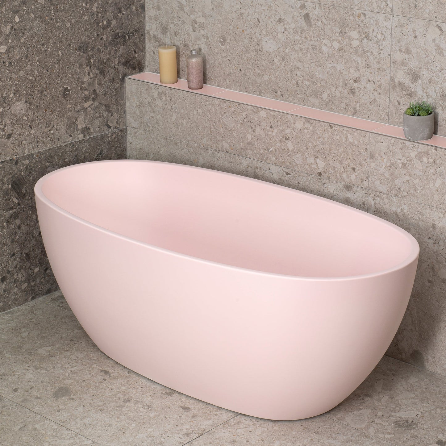 Byron Egg 59 inch Acrylic Freestanding Oval Bathtub, Matte Light Pink