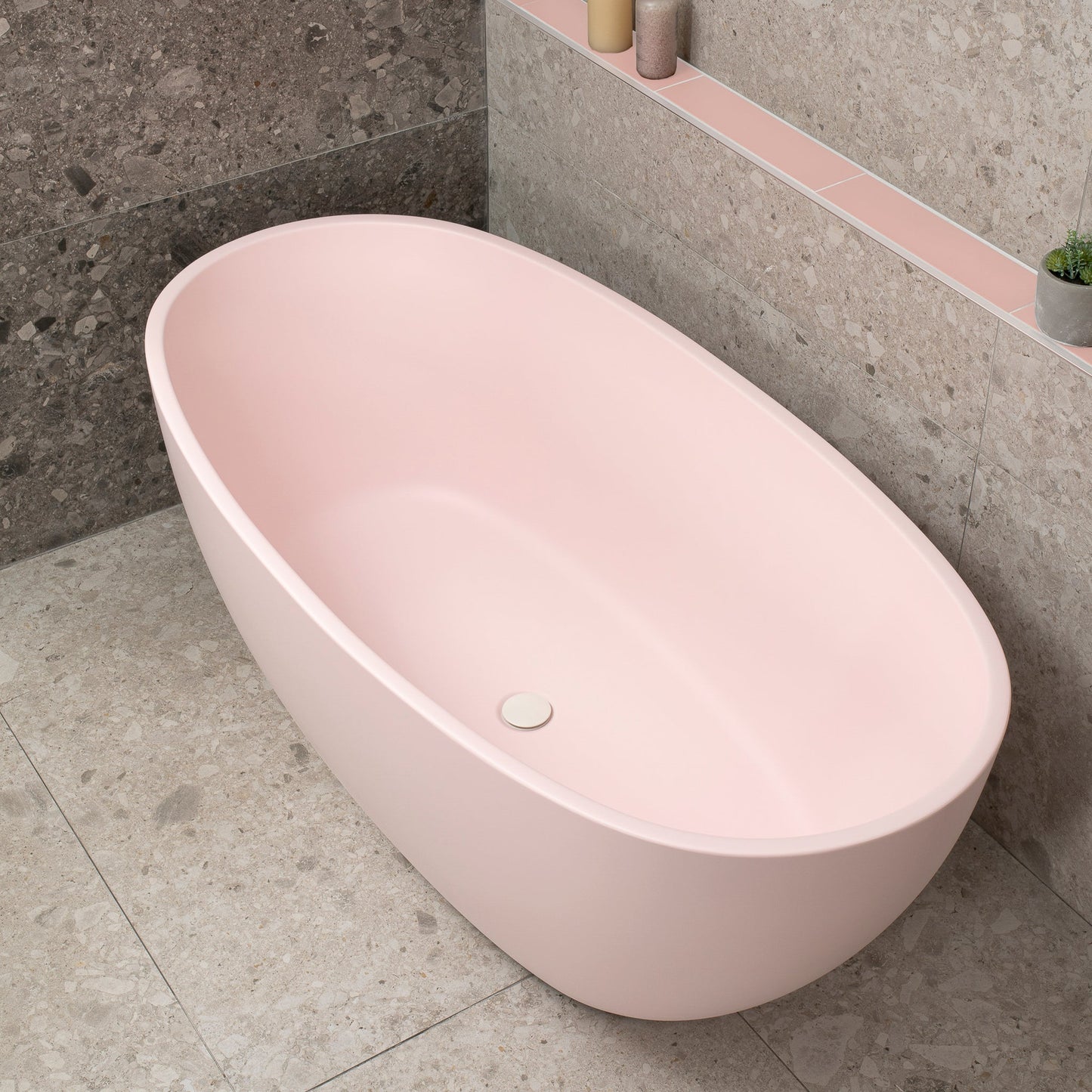 Byron Egg 59 inch Acrylic Freestanding Oval Bathtub, Matte Light Pink