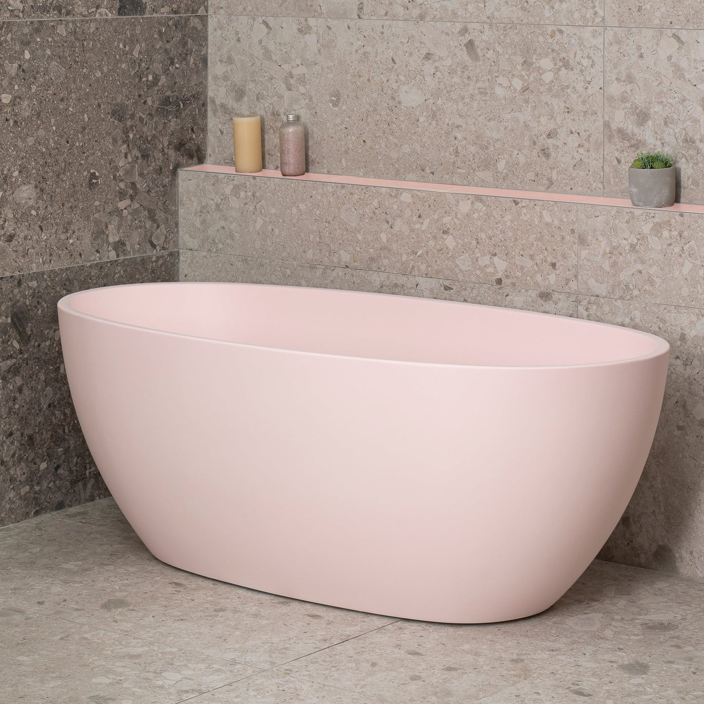 Byron Egg 59 inch Acrylic Freestanding Oval Bathtub, Matte Light Pink