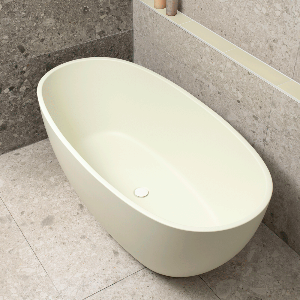 Byron Egg 59 inch Acrylic Freestanding Oval Bathtub, Matte Light Pistachio