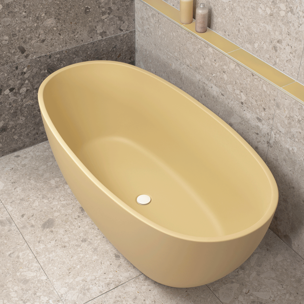 Byron Egg 59 inch Acrylic Freestanding Oval Bathtub, Matte Vanilla Beige