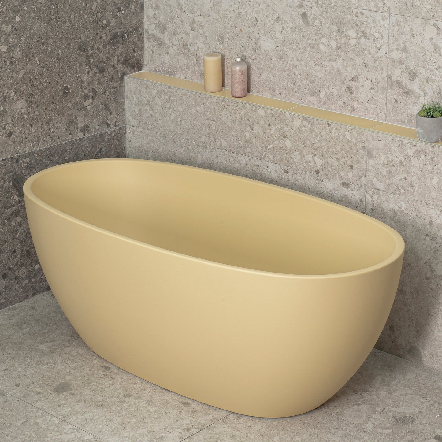 Byron Egg 59 inch Acrylic Freestanding Oval Bathtub, Matte Vanilla Beige