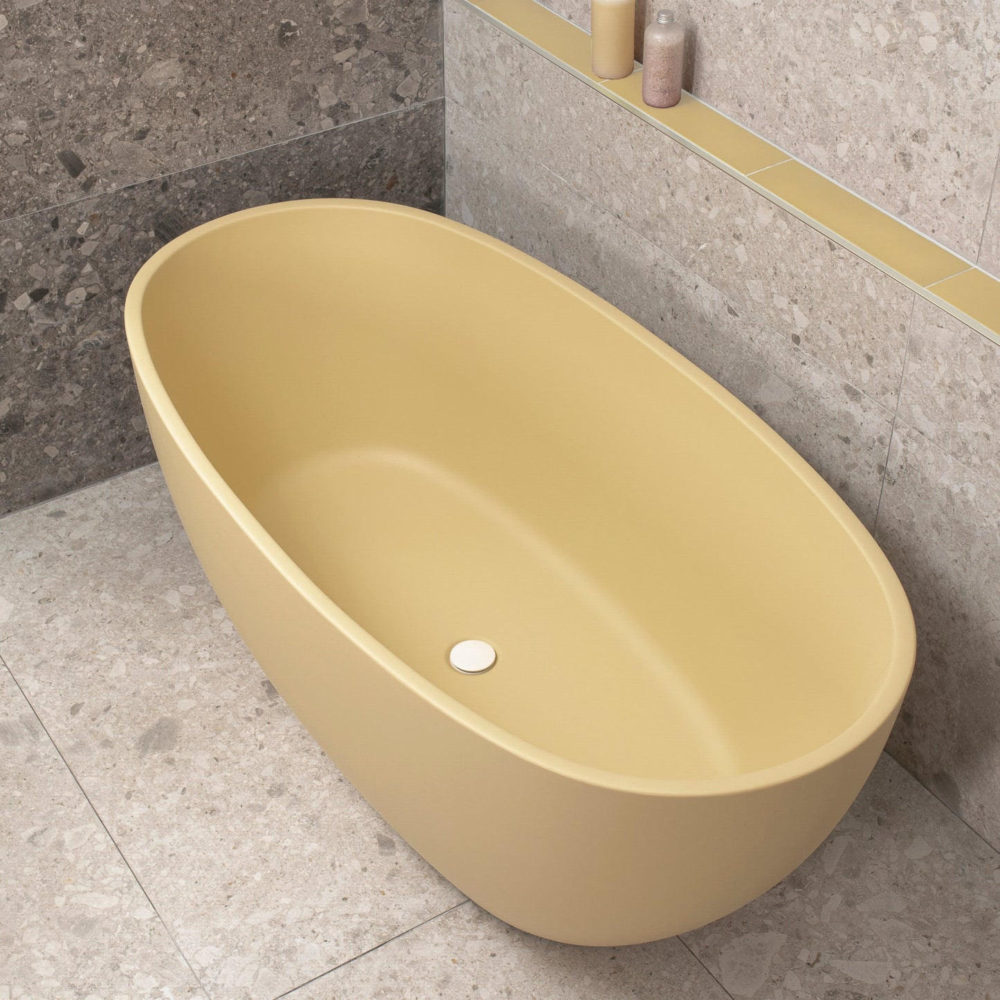 Byron Egg 59 inch Acrylic Freestanding Oval Bathtub, Matte Vanilla Beige