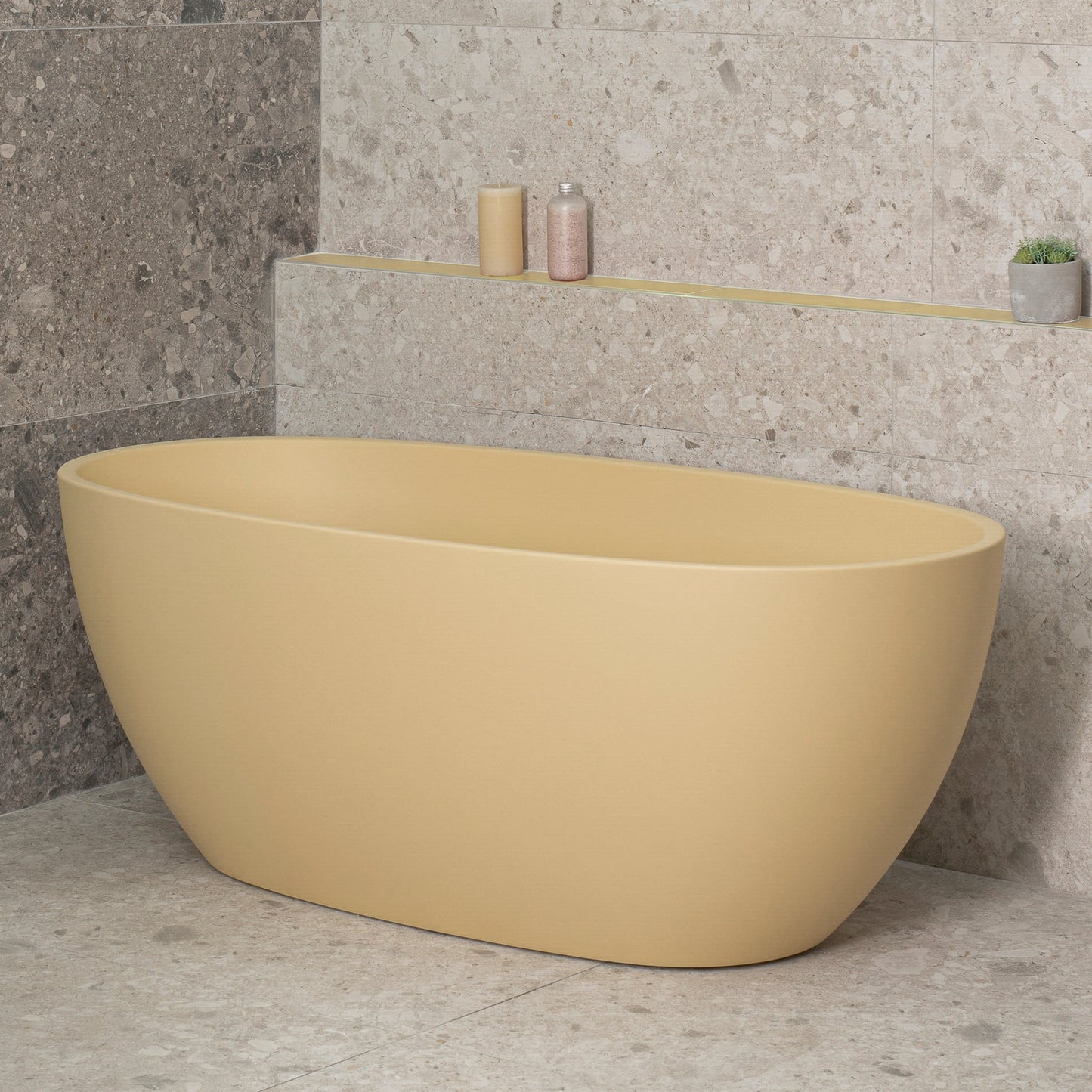 Byron Egg 59 inch Acrylic Freestanding Oval Bathtub, Matte Vanilla Beige