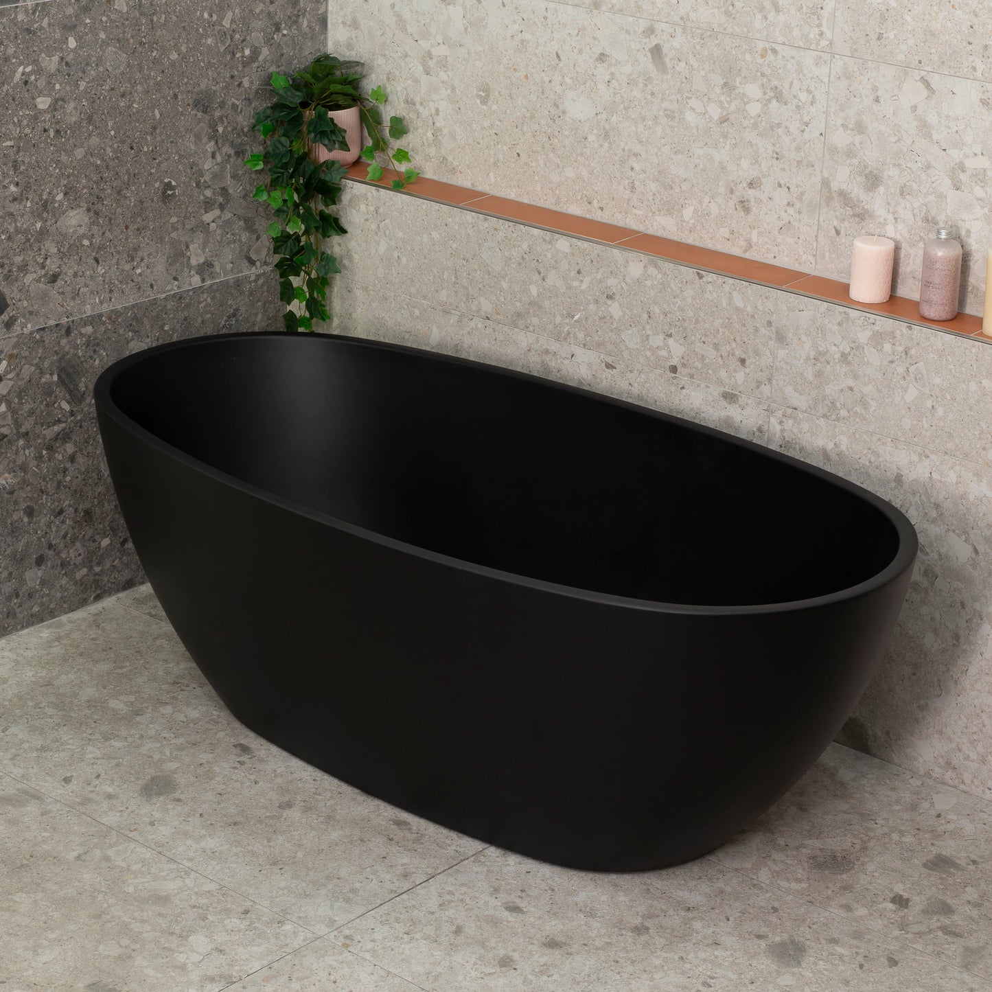 Byron Egg 63 inch Acrylic Freestanding Oval Bathtub, Matte Black