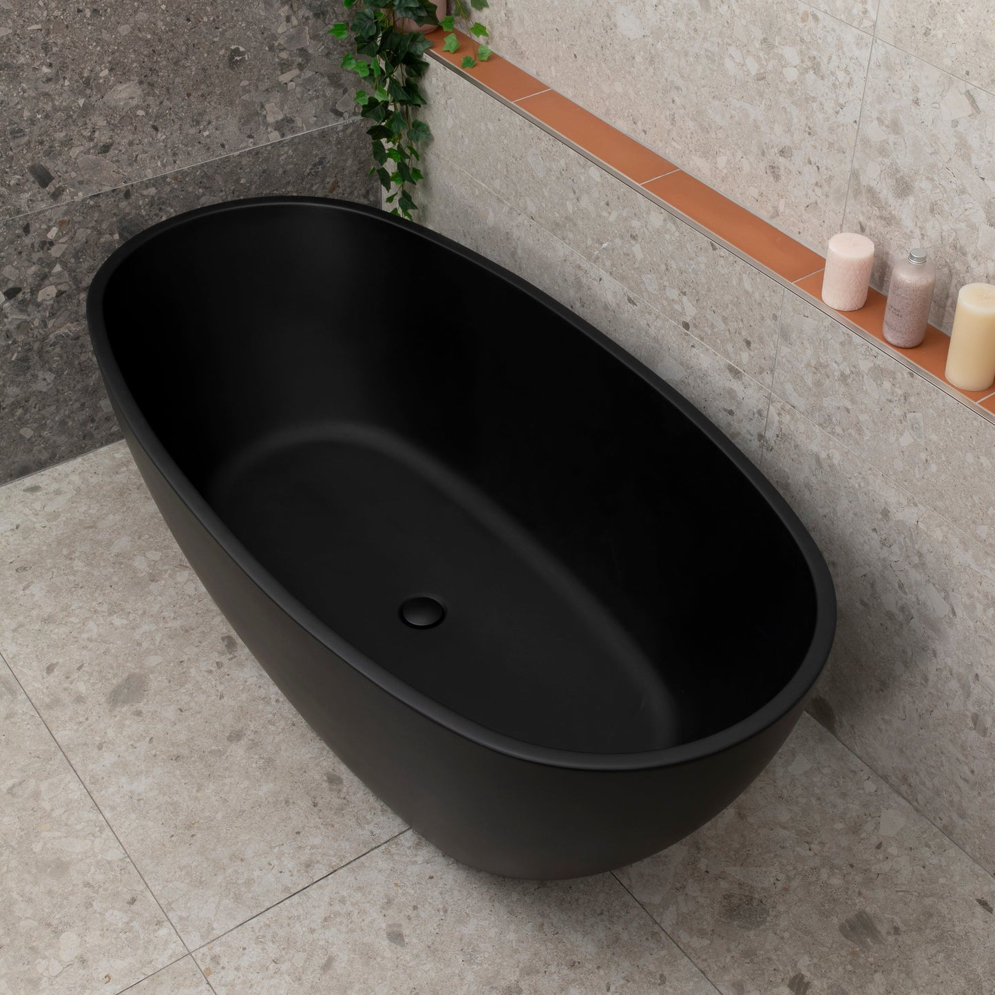 Byron Egg 63 inch Acrylic Freestanding Oval Bathtub, Matte Black