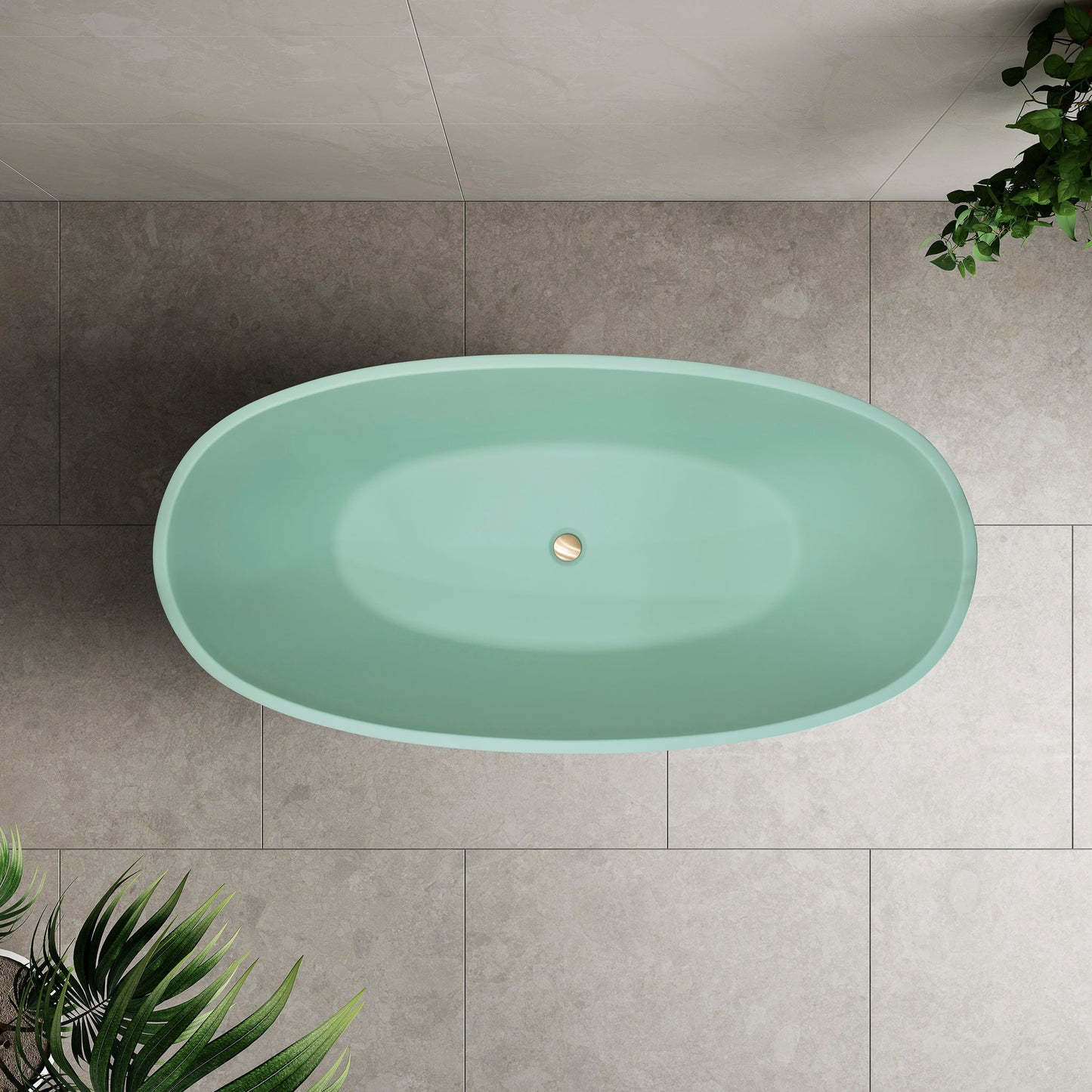 Byron Egg 63 inch Acrylic Freestanding Oval Bathtub, Matte Mint Green - SPECIAL EDITION