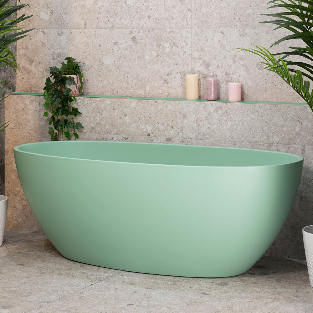 Byron Egg 63 inch Acrylic Freestanding Oval Bathtub, Matte Mint Green - SPECIAL EDITION