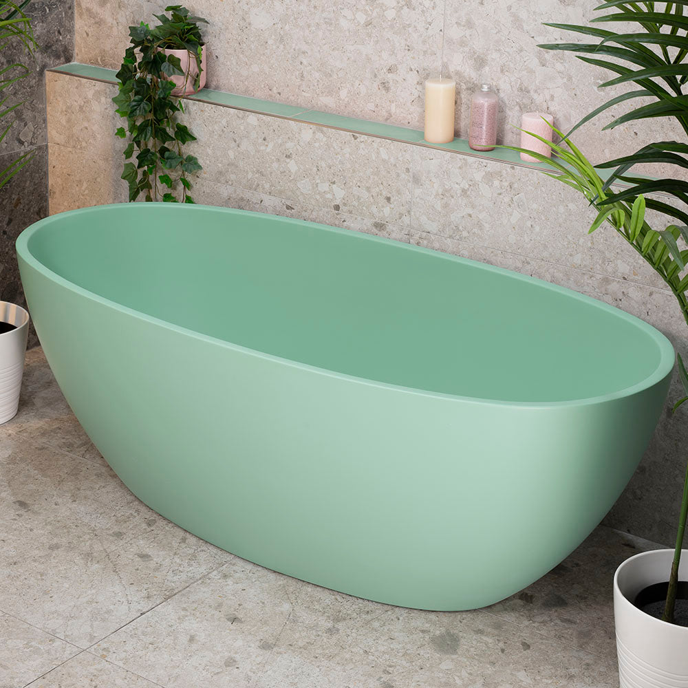 Byron Egg 63 inch Acrylic Freestanding Oval Bathtub, Matte Mint Green - SPECIAL EDITION