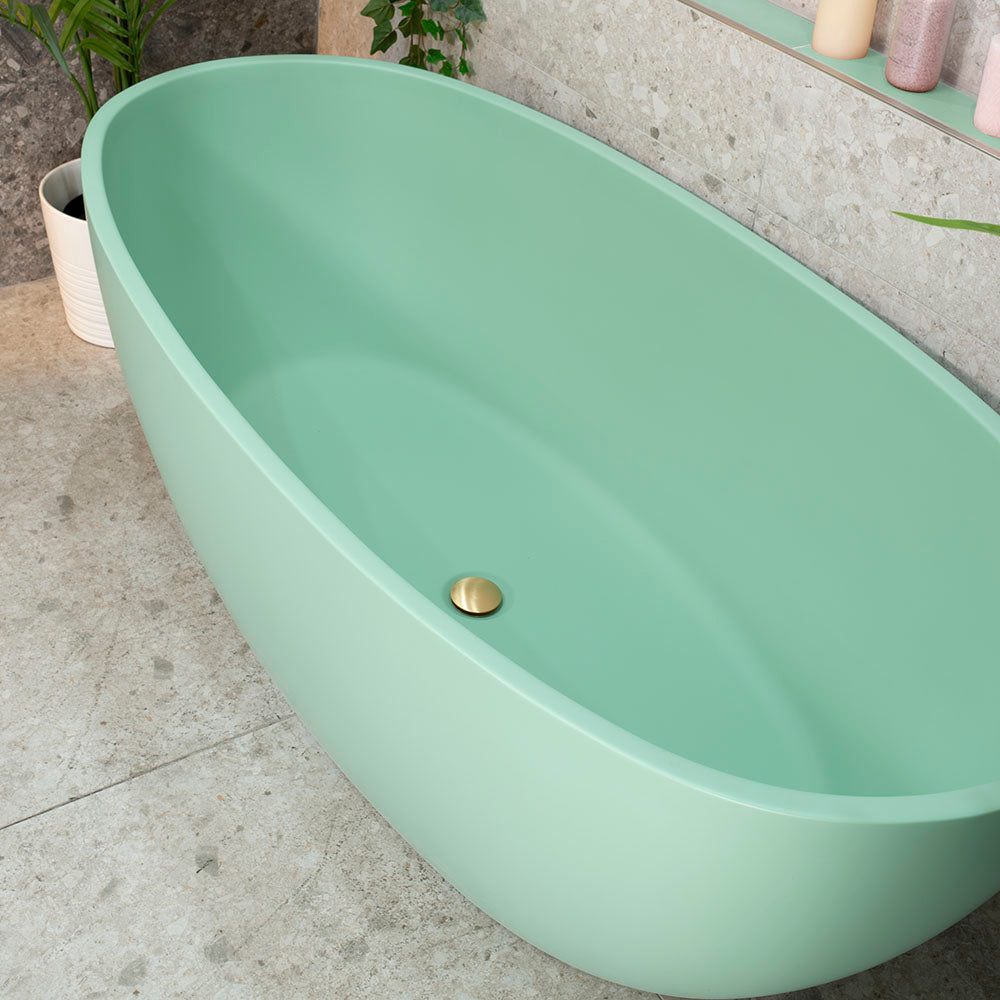 Byron Egg 63 inch Acrylic Freestanding Oval Bathtub, Matte Mint Green - SPECIAL EDITION