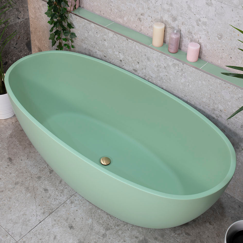 Byron Egg 63 inch Acrylic Freestanding Oval Bathtub, Matte Mint Green - SPECIAL EDITION