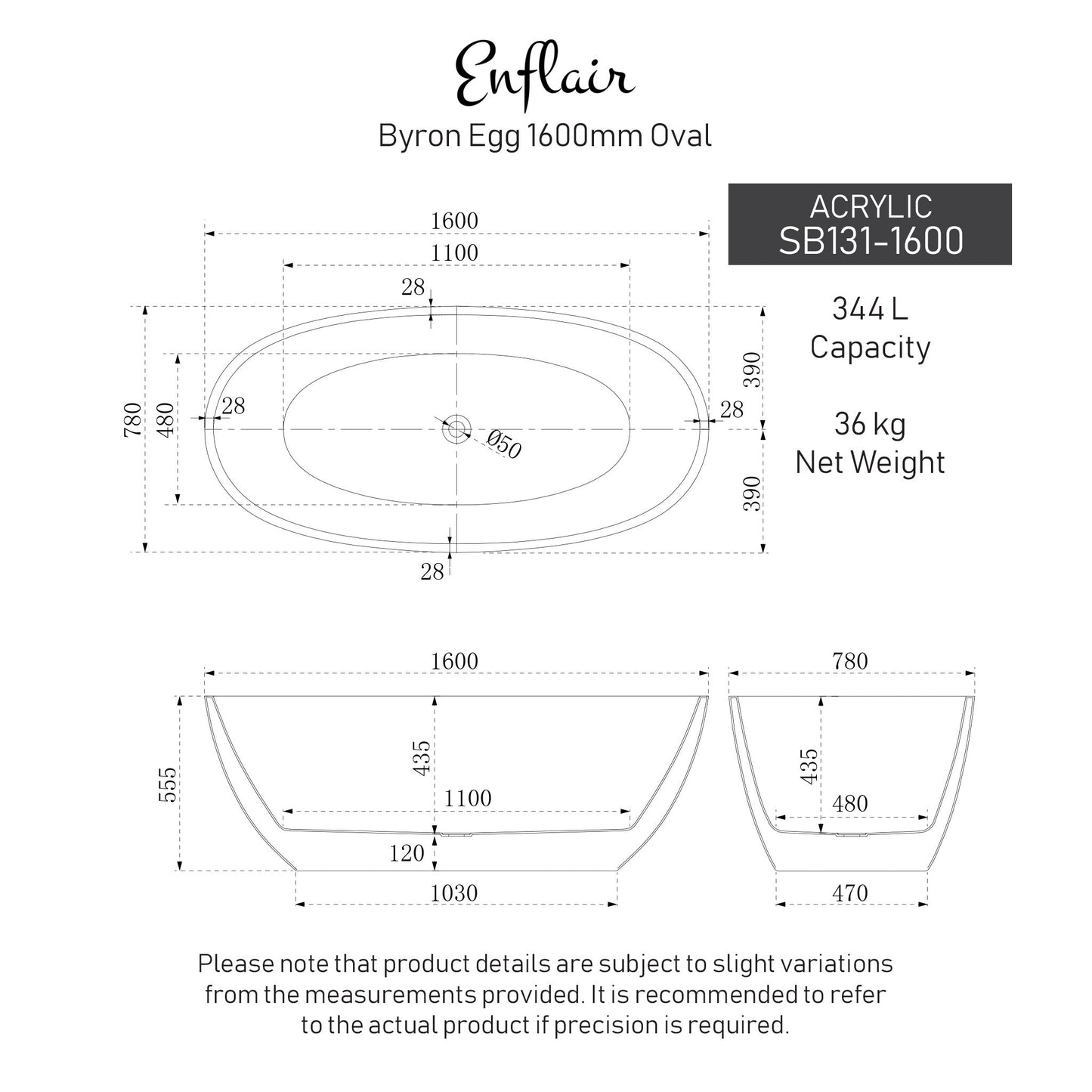 Byron Egg 63 inch Acrylic Freestanding Oval Bathtub, Matte White