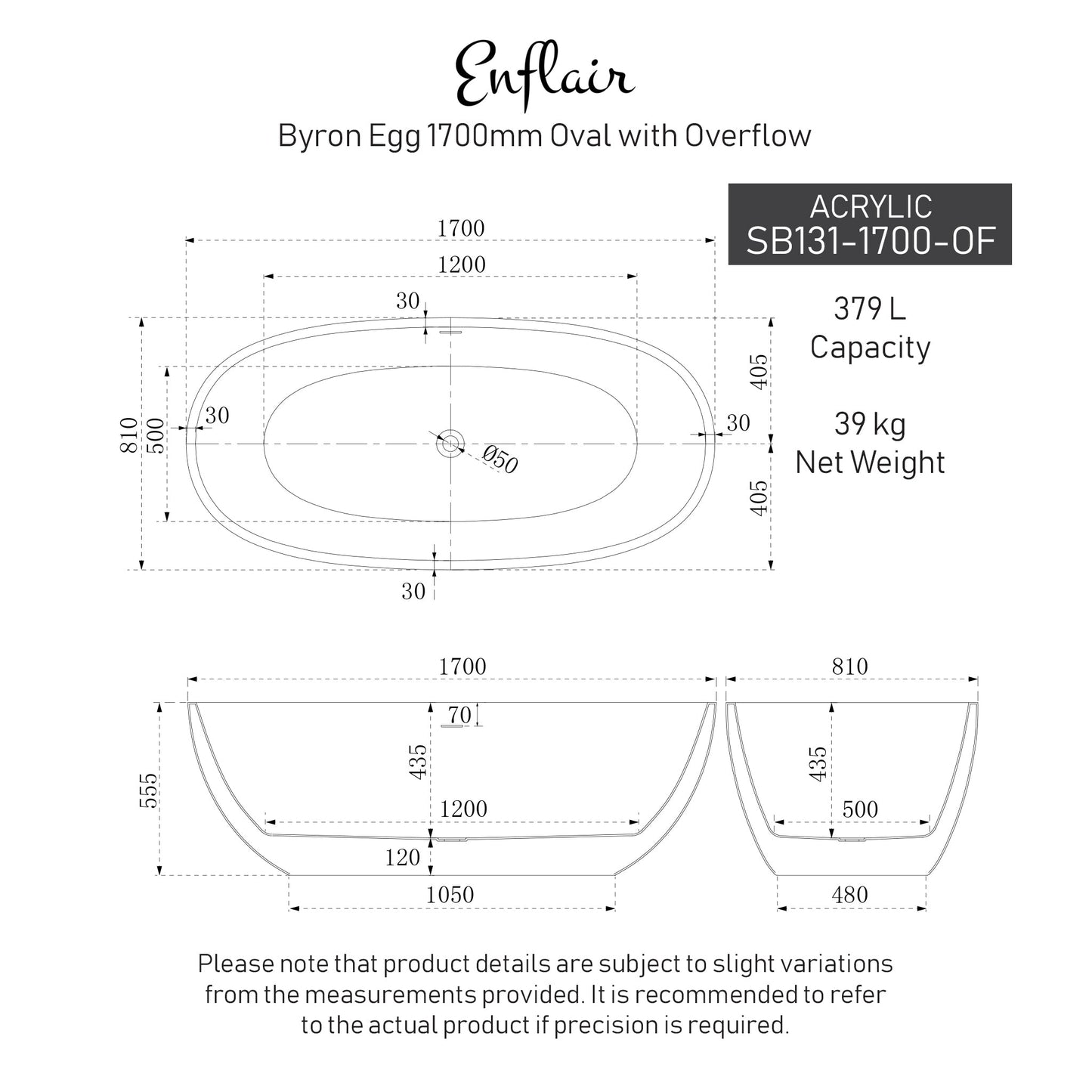 Byron Egg 67 inch Acrylic Freestanding Oval Bathtub with Overflow, Gloss White