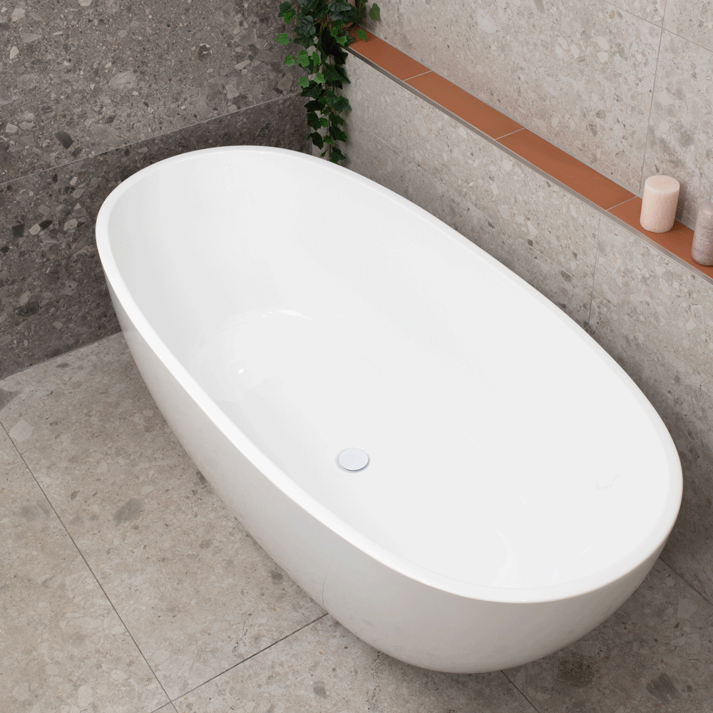 Byron Egg 67 inch Acrylic Freestanding Oval Bathtub, Gloss White