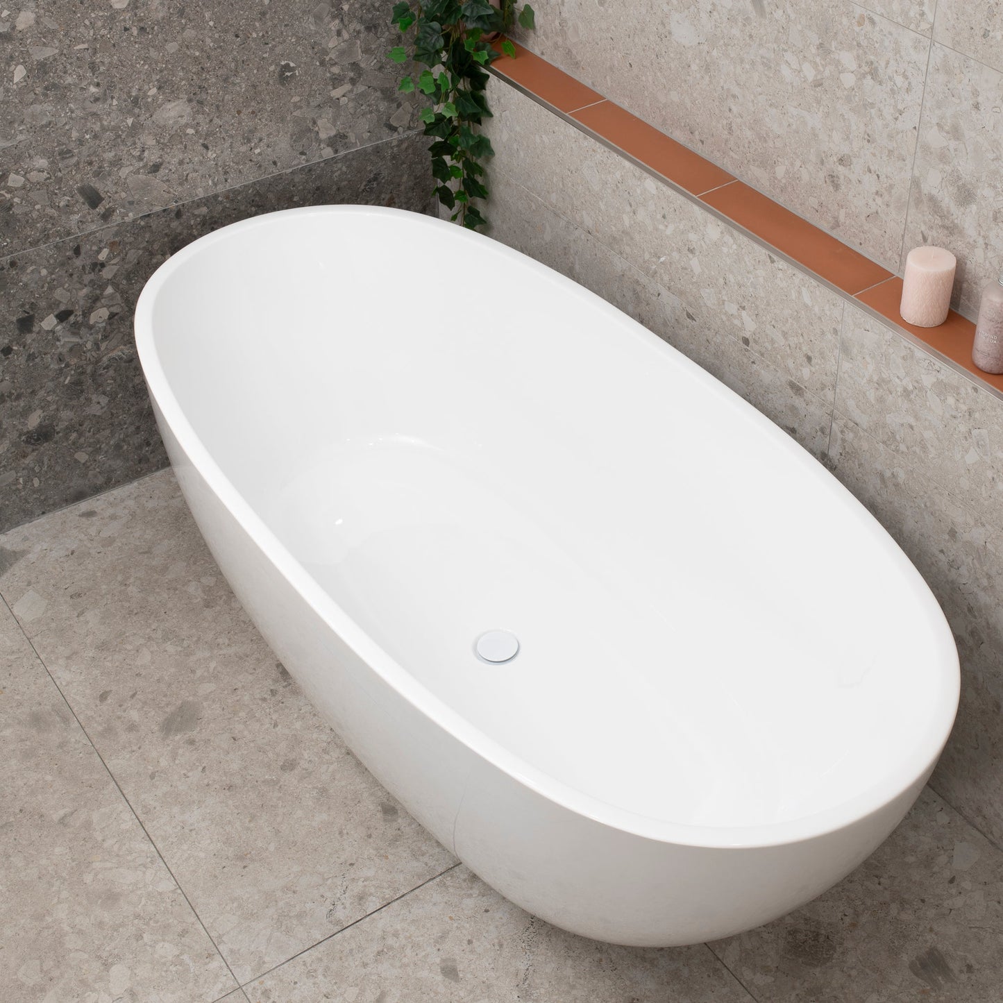 Byron Egg 67 inch Acrylic Freestanding Oval Bathtub, Gloss White