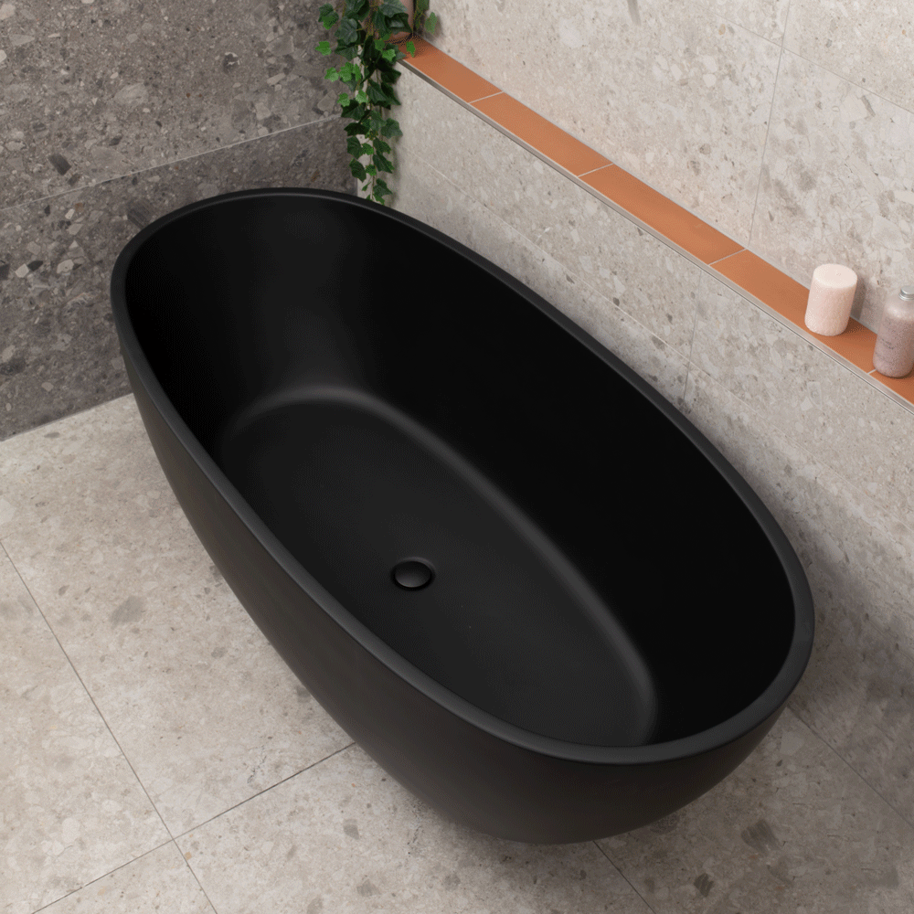Byron Egg 67 inch Acrylic Freestanding Oval Bathtub, Matte Black