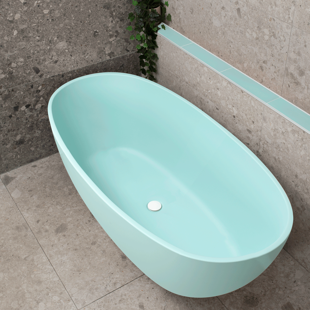 Byron Egg 67 inch Acrylic Freestanding Oval Bathtub, Matte Duck Egg Blue