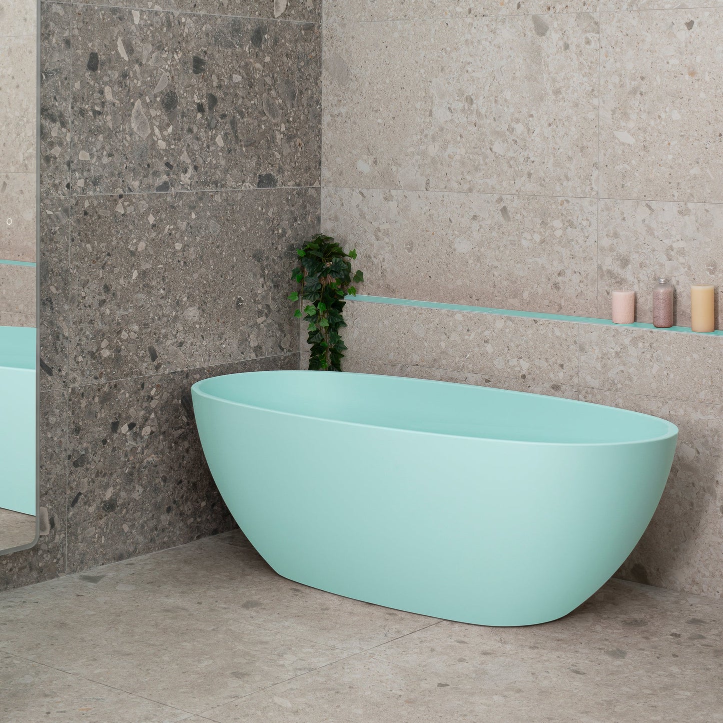 Byron Egg 67 inch Acrylic Freestanding Oval Bathtub, Matte Duck Egg Blue