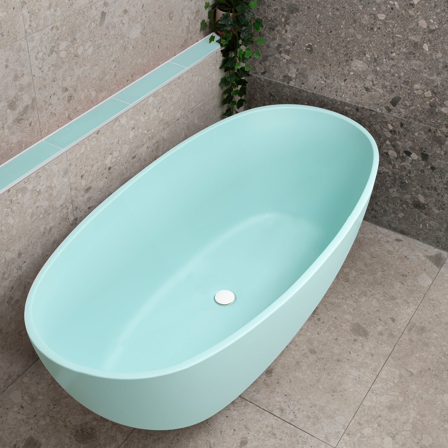 Byron Egg 67 inch Acrylic Freestanding Oval Bathtub, Matte Duck Egg Blue