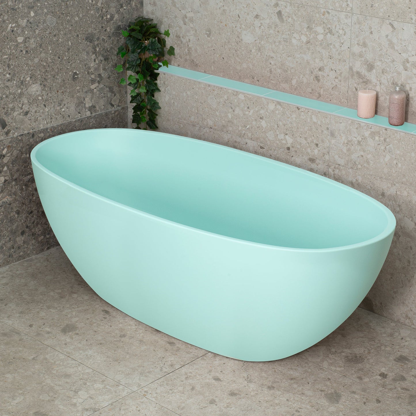Byron Egg 67 inch Acrylic Freestanding Oval Bathtub, Matte Duck Egg Blue