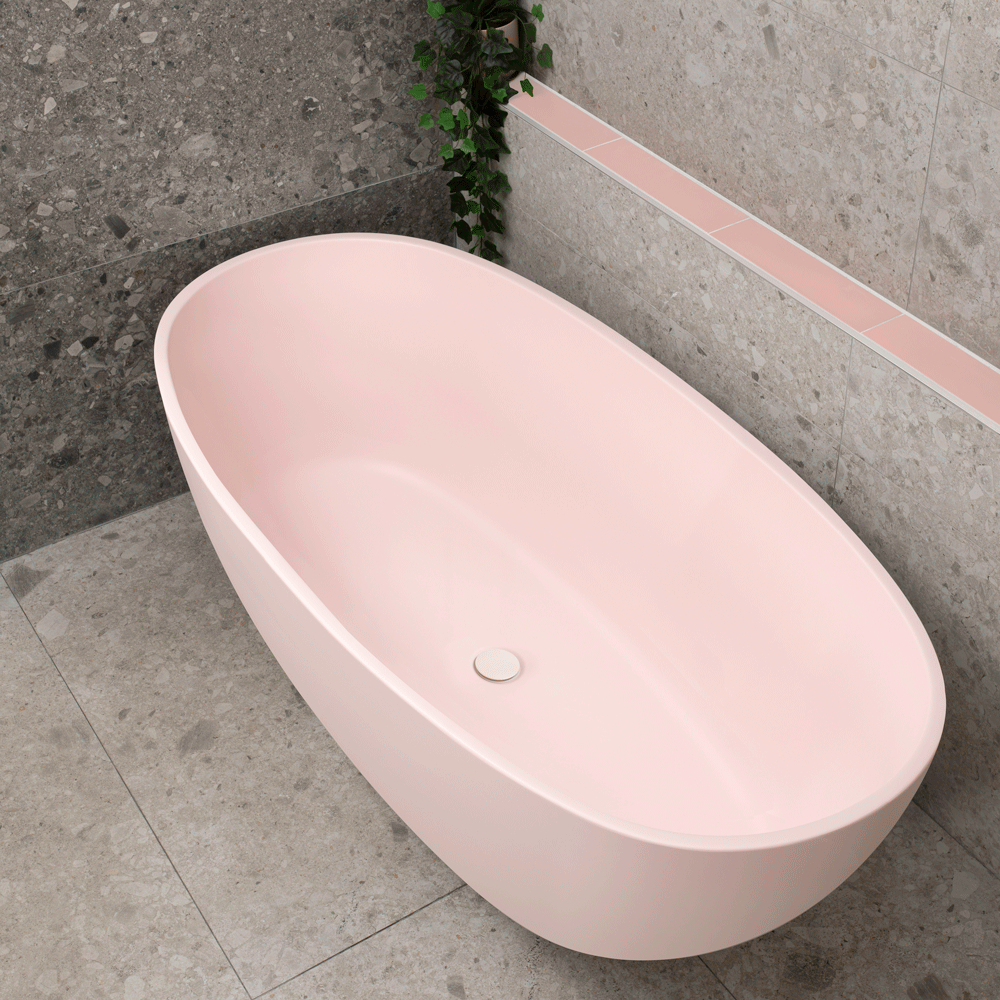 Byron Egg 67 inch Acrylic Freestanding Oval Bathtub, Matte Light Pink