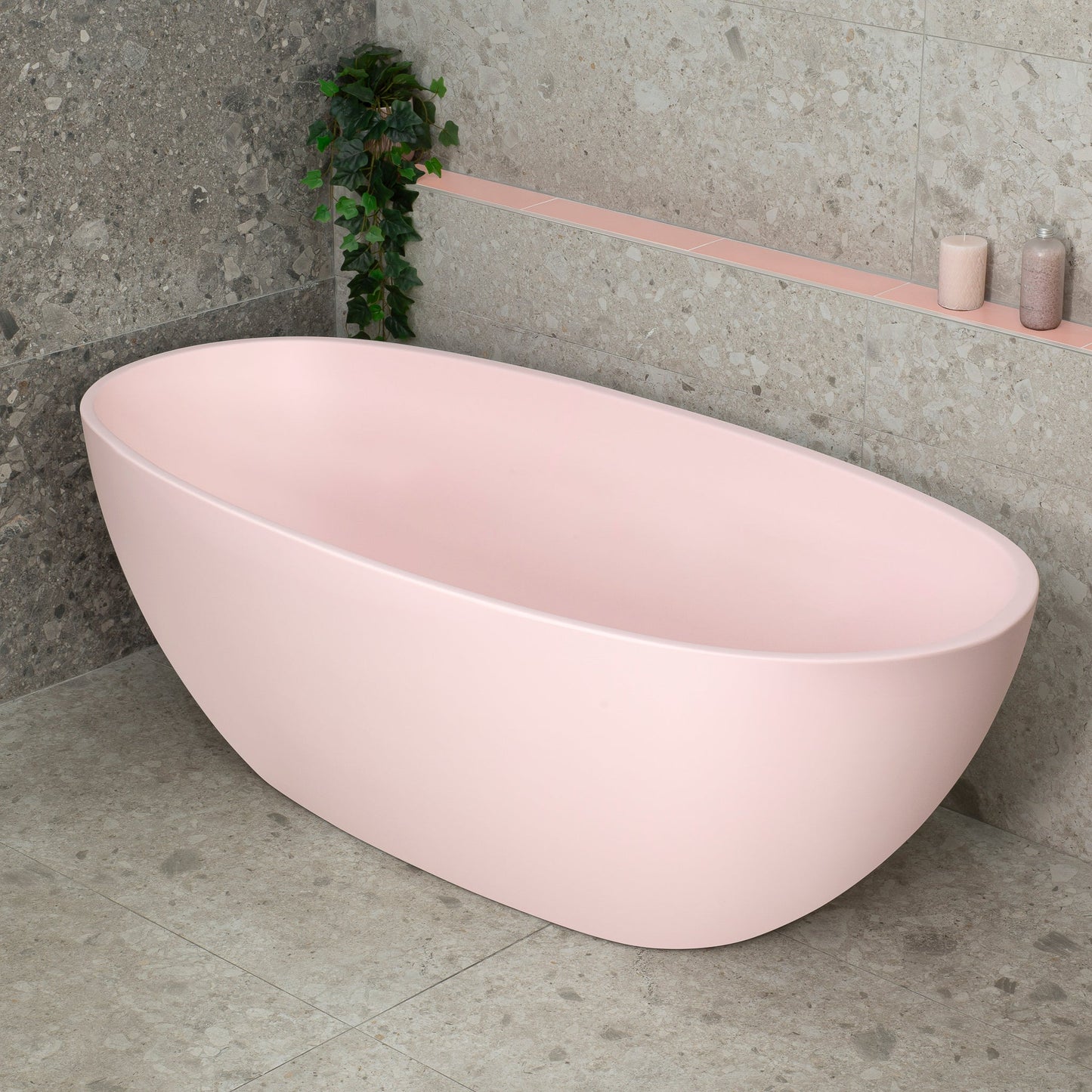 Byron Egg 67 inch Acrylic Freestanding Oval Bathtub, Matte Light Pink