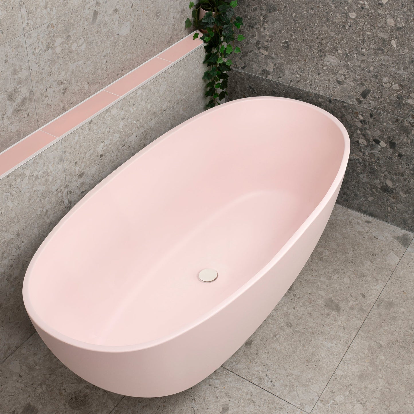 Byron Egg 67 inch Acrylic Freestanding Oval Bathtub, Matte Light Pink