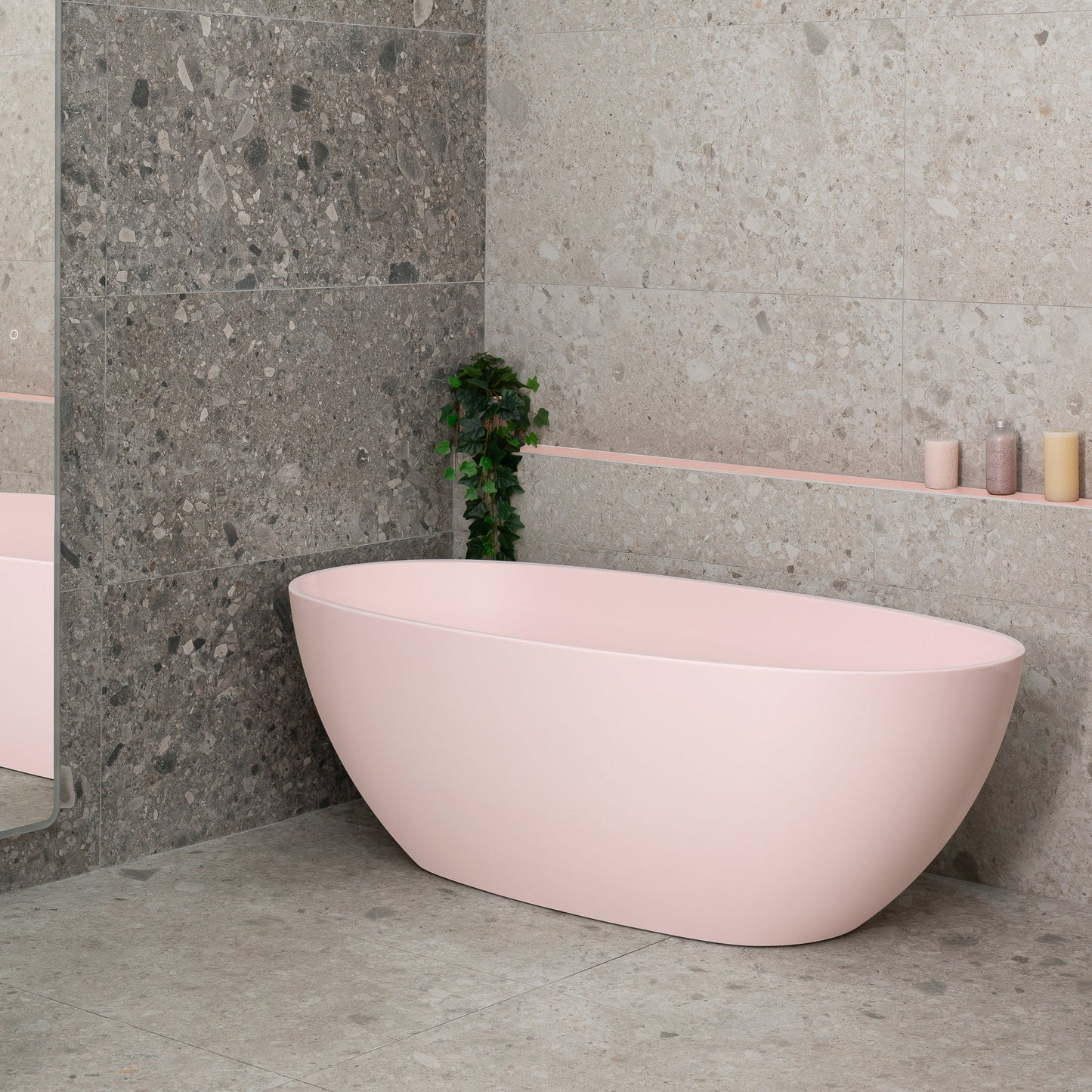 Byron Egg 67 inch Acrylic Freestanding Oval Bathtub, Matte Light Pink