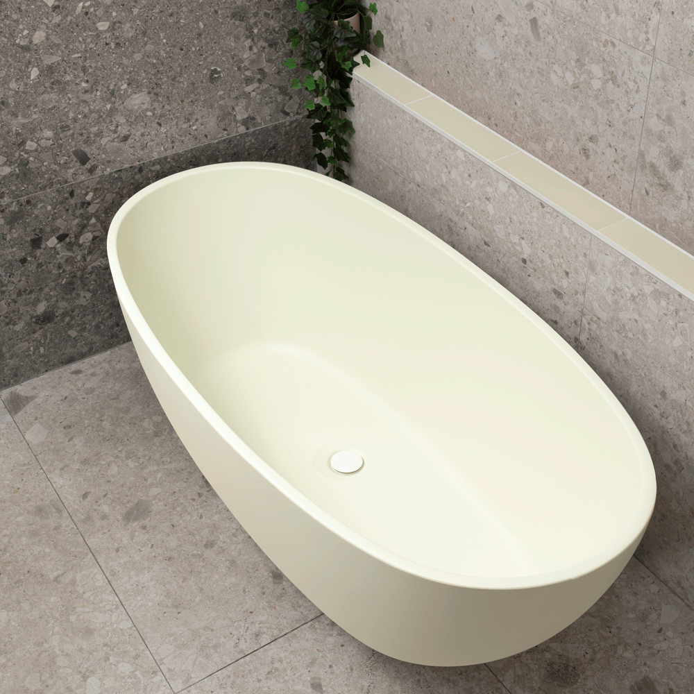 Byron Egg 67 inch Acrylic Freestanding Oval Bathtub, Matte Light Pistachio