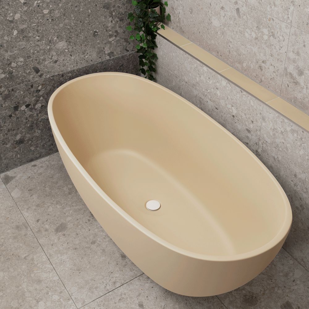 Byron Egg 67 inch Acrylic Freestanding Oval Bathtub, Matte Vanilla Beige