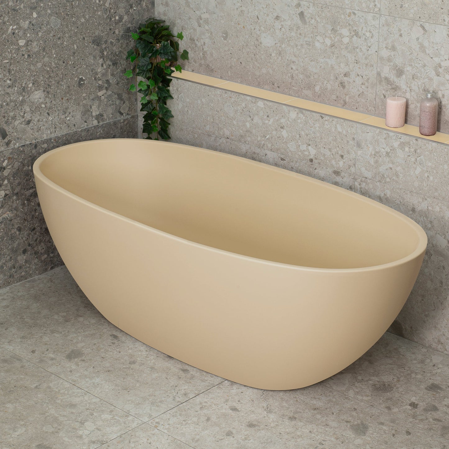 Byron Egg 67 inch Acrylic Freestanding Oval Bathtub, Matte Vanilla Beige