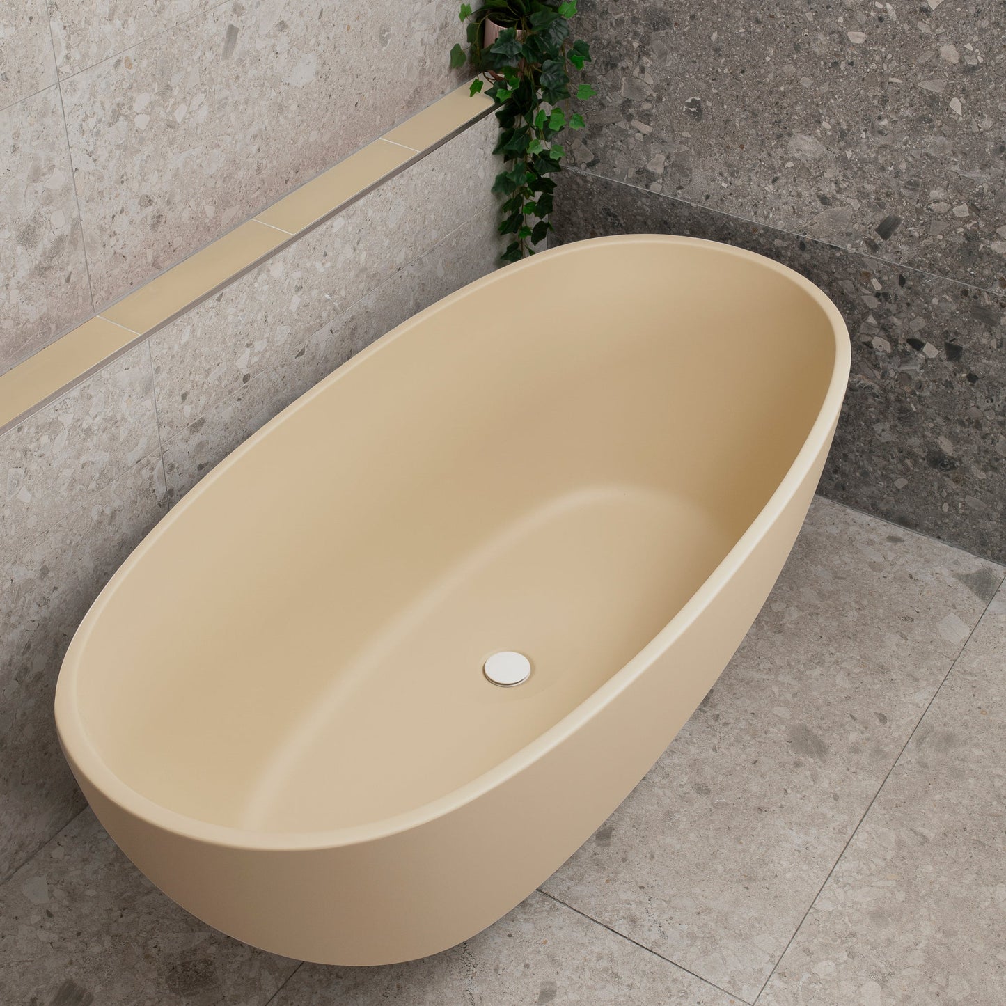 Byron Egg 67 inch Acrylic Freestanding Oval Bathtub, Matte Vanilla Beige