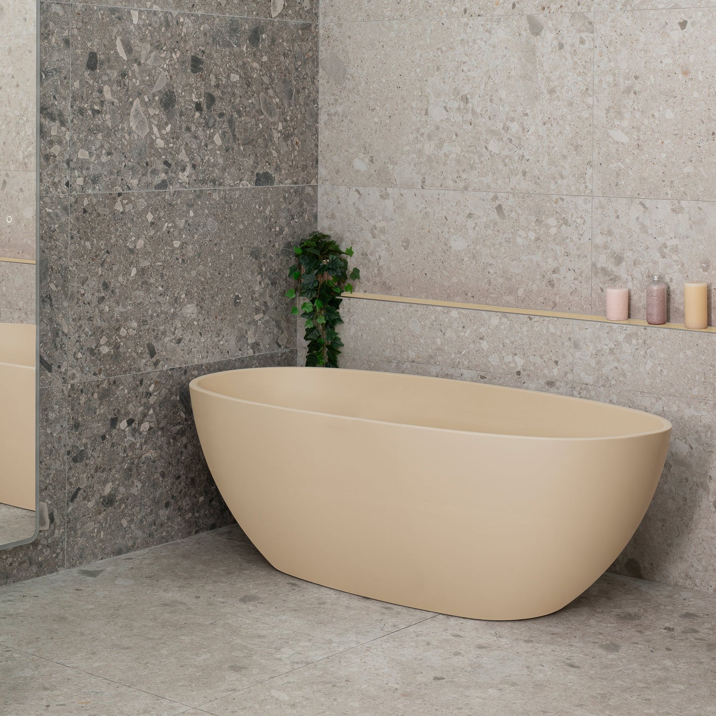 Byron Egg 67 inch Acrylic Freestanding Oval Bathtub, Matte Vanilla Beige