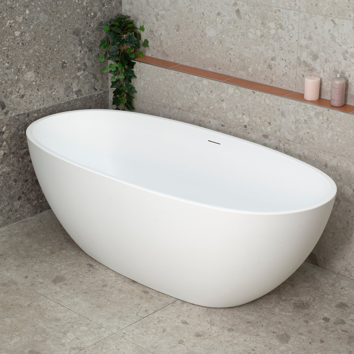 Byron Egg 67 inch Acrylic Freestanding Oval Bathtub with Overflow, Matte White