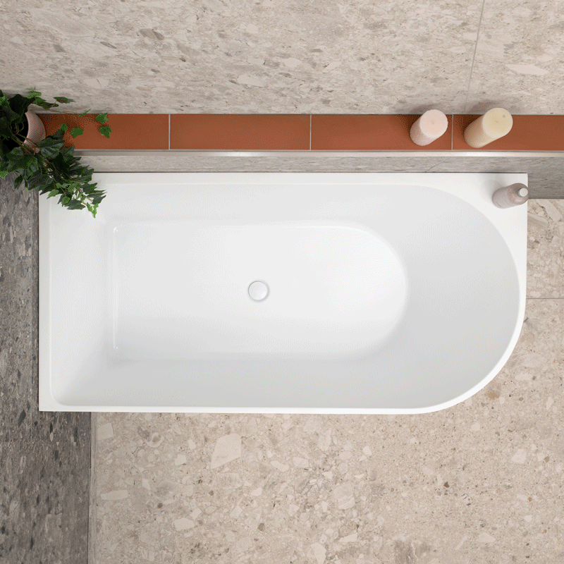 Arco 59 inch Acrylic Freestanding Left Corner Bathtub, Gloss White