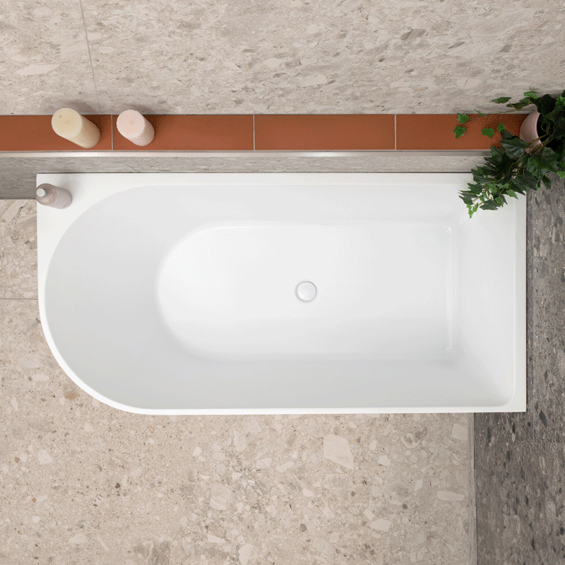 Arco 59 inch Acrylic Freestanding Right Corner Bathtub, Gloss White
