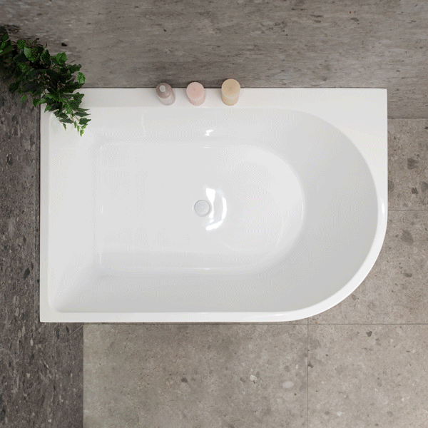 Arco Plus 55 inch Acrylic Freestanding Left Corner Bathtub, Gloss White
