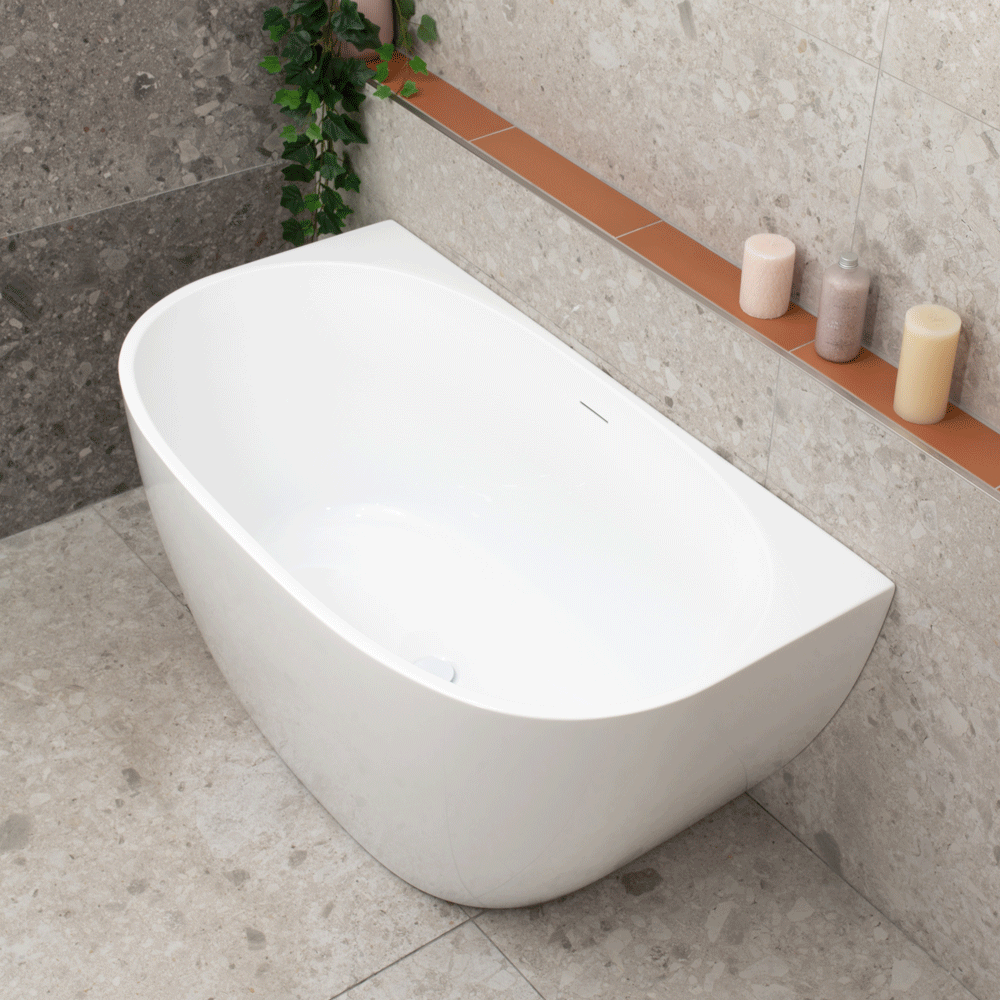 Byron Egg 47 inch Acrylic Freestanding Back to Wall Bathtub, Gloss White